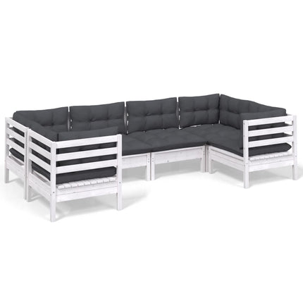 Loungegrupp med dynor 6 delar vit massiv furu