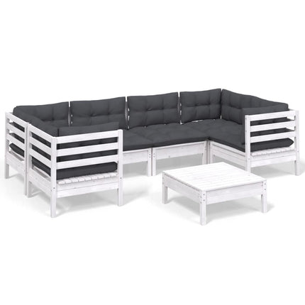 Loungegrupp med dynor 7 delar vit massiv furu