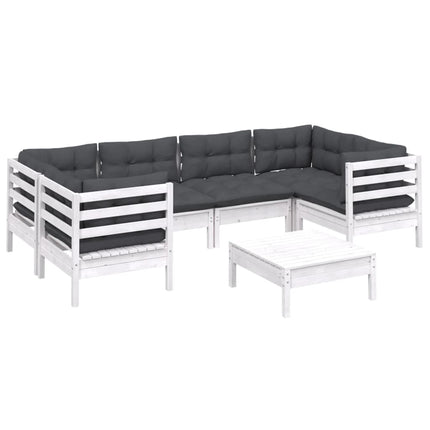Loungegrupp med dynor 7 delar vit massiv furu