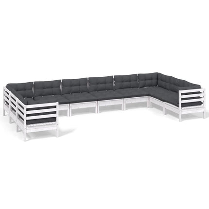 Loungegrupp med dynor 10 delar vit massiv furu