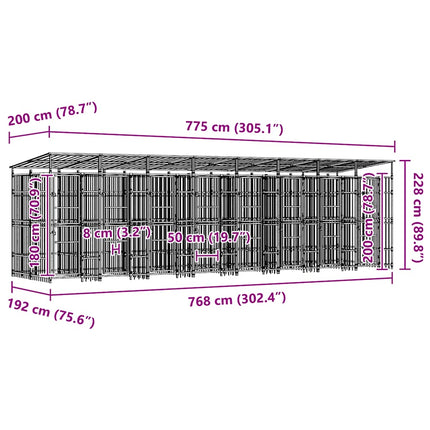 Hundgård för utomhusbruk ståltak 14,75 m²