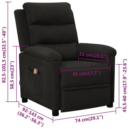 Massagefåtölj svart tyg