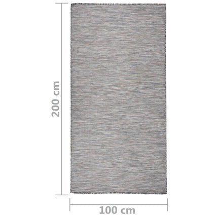 Utomhusmatta plattvävd 100x200 brun och blå
