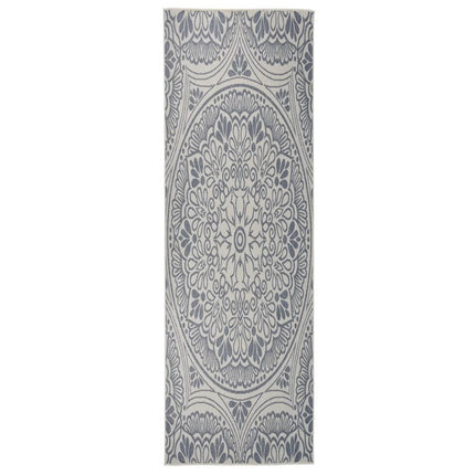 Utomhusmatta plattvävd 80x250 cm blått tryck