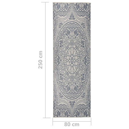 Utomhusmatta plattvävd 80x250 cm blått tryck