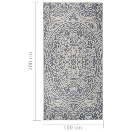 Utomhusmatta plattvävd 100x200 cm blått tryck