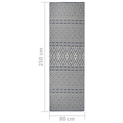 Utomhusmatta plattvävd 80x250 cm blå ränder