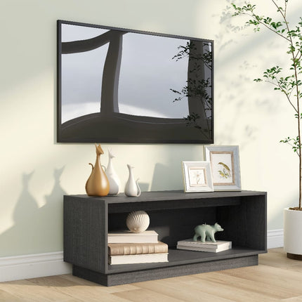 Tv-bänk grå 90x35x35 cm massiv furu