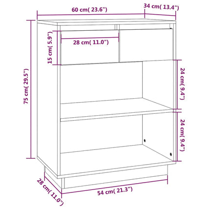 Konsolbord svart 60x34x75 cm massiv furu