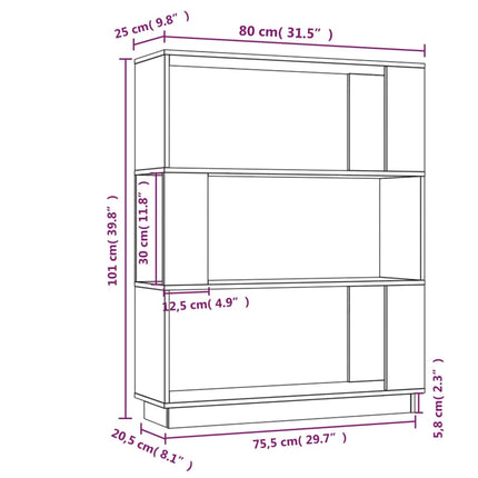 Bokhylla/rumsavdelare 80x25x101 cm massiv furu
