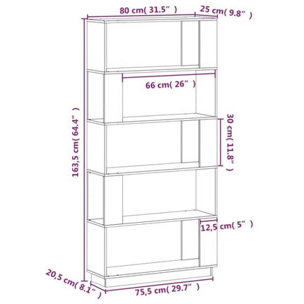 Bokhylla/Rumsavdelare vit 80x25x163,5 cm massiv furu