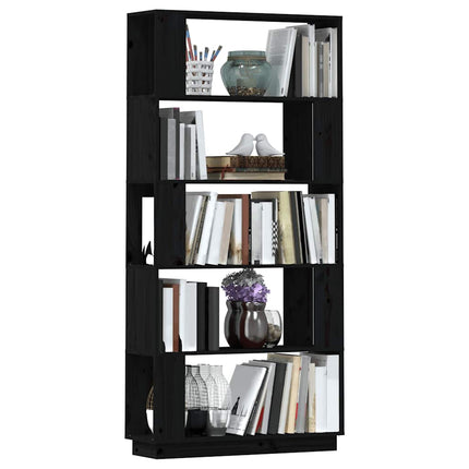 Bokhylla/Rumsavdelare svart 80x25x163,5 cm massiv furu