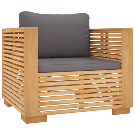 Trädgårdsfåtölj mörkgråa dynor massiv teak