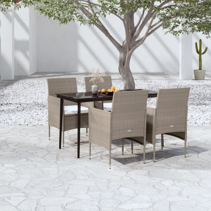 Matgrupp för trädgården med dynor 5 delar beige och svart
