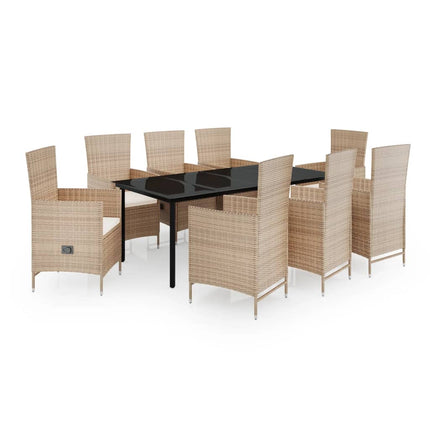 Matgrupp för trädgården med dynor 9 delar beige