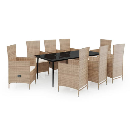 Matgrupp för trädgården med dynor 9 delar beige