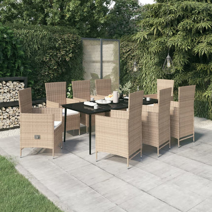Matgrupp för trädgården med dynor 9 delar beige