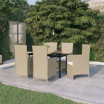 Matgrupp för trädgården med dynor 7 delar beige