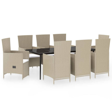 Matgrupp för trädgården med dynor 9 delar beige