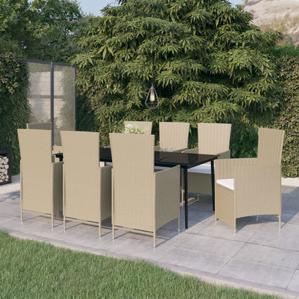 Matgrupp för trädgården med dynor 9 delar beige