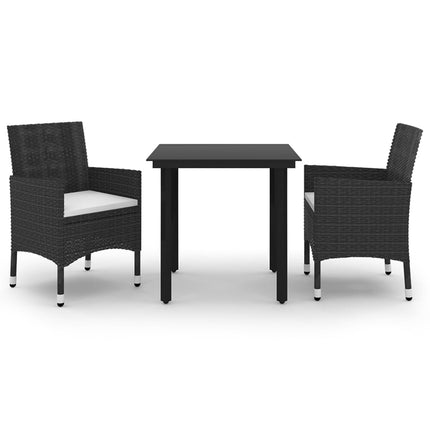 Matgrupp för trädgården 3 delar med dynor konstrotting och glas