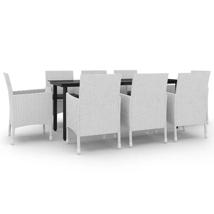 Matgrupp för trädgården 9 delar med dynor konstrotting och glas
