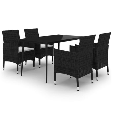 Matgrupp för trädgården 5 delar med dynor konstrotting och glas