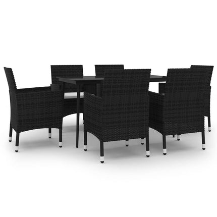 Matgrupp för trädgården 7 delar med dynor konstrotting och glas