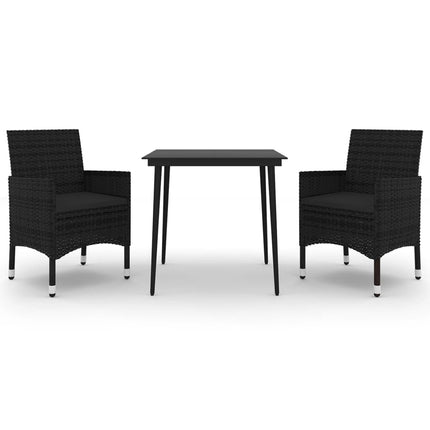 Matgrupp för trädgården 3 delar med dynor konstrotting och glas