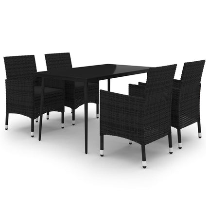 Matgrupp för trädgården 5 delar med dynor konstrotting och glas