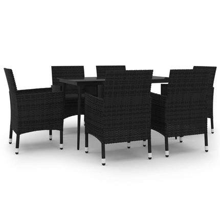 Matgrupp för trädgården 7 delar med dynor konstrotting och glas