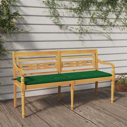 Bataviabänk med grön dyna 150 cm massiv teak