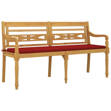 Bataviabänk med röd dyna 150 cm massiv teak