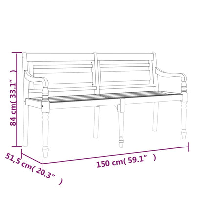 Bataviabänk med röd dyna 150 cm massiv teak