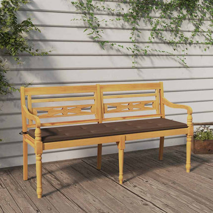 Bataviabänk med taupe dyna 150 cm massiv teak