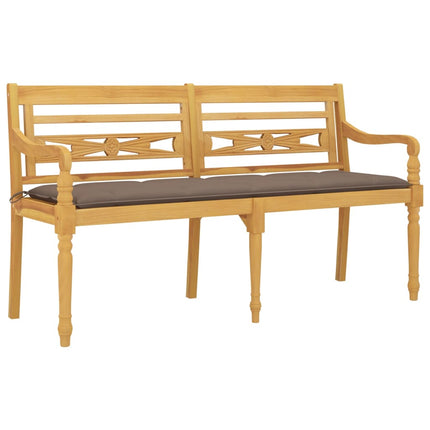 Bataviabänk med taupe dyna 150 cm massiv teak