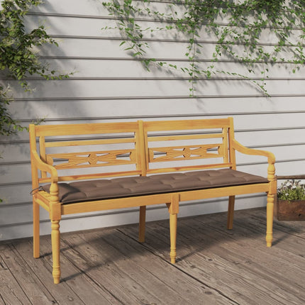 Bataviabänk med taupe dyna 150 cm massiv teak