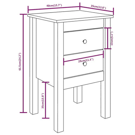 Sängbord 2 st svart 40x35x61,5 cm massiv furu