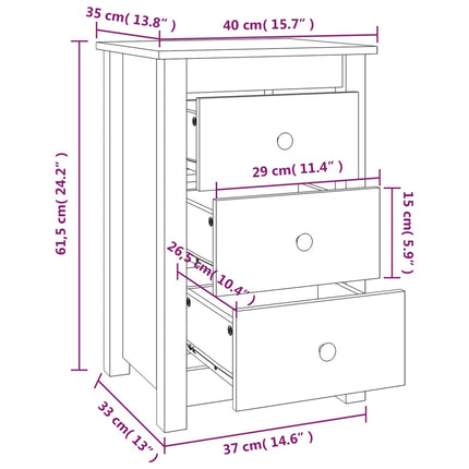 Sängbord 2 st honungsbrun 40x35x61,5 cm massiv furu