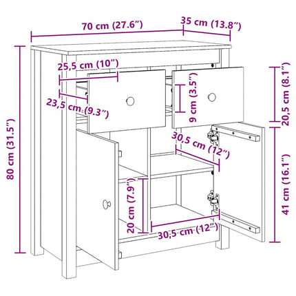 Skänk vit 70x35x80 cm massiv furu