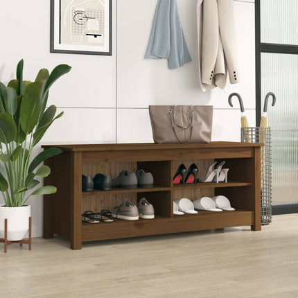 Skobänk honungsbrun 110x38x45,5 cm massiv furu