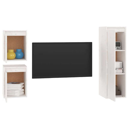 Tv-bänk 3 st vit massiv furu