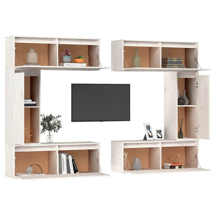 Tv-bänk 6 st vit massiv furu