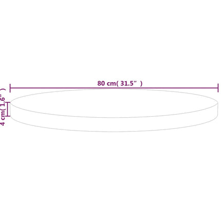 Rund bordsskiva Ø80x4 cm obehandlat massiv ek