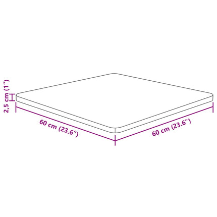 Fyrkantig bordsskiva 60x60x2,5 cm obehandlad massiv ek