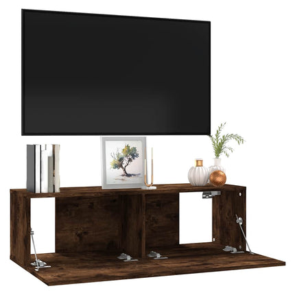 Tv-bänk för vägg rökfärgad ek 100x30x30 cm konstruerat trä