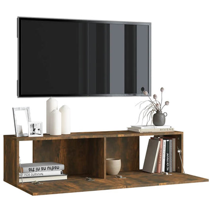 Tv-bänk för vägg rökfärgad ek 120x30x30 cm konstruerat trä