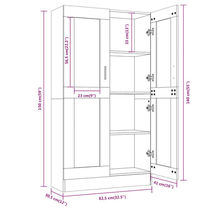 Vitrinskåp rökfärgad ek 82,5x30,5x150 cm konstruerat trä