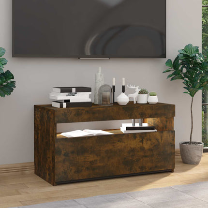 Tv-bänk med LED-belysning rökfärgad ek 75x35x40 cm