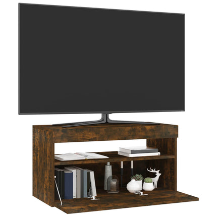 Tv-bänk med LED-belysning rökfärgad ek 75x35x40 cm